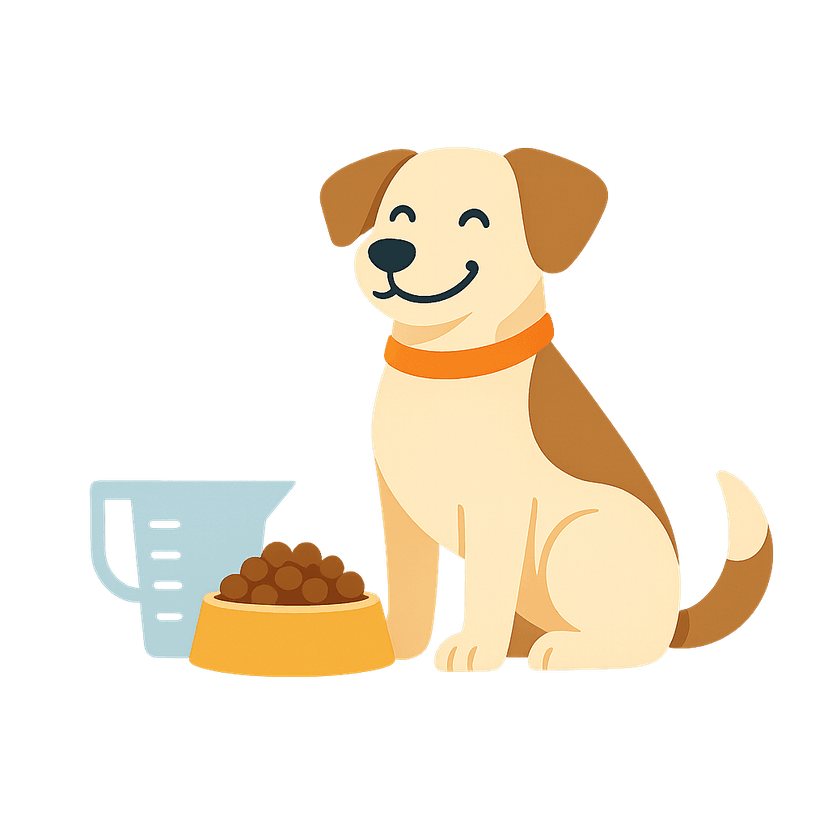 Happy dog with food bowl