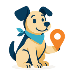 Dog with map pin looking for stores