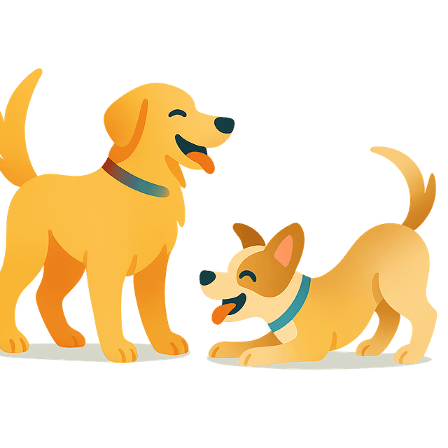 Two happy dogs playing